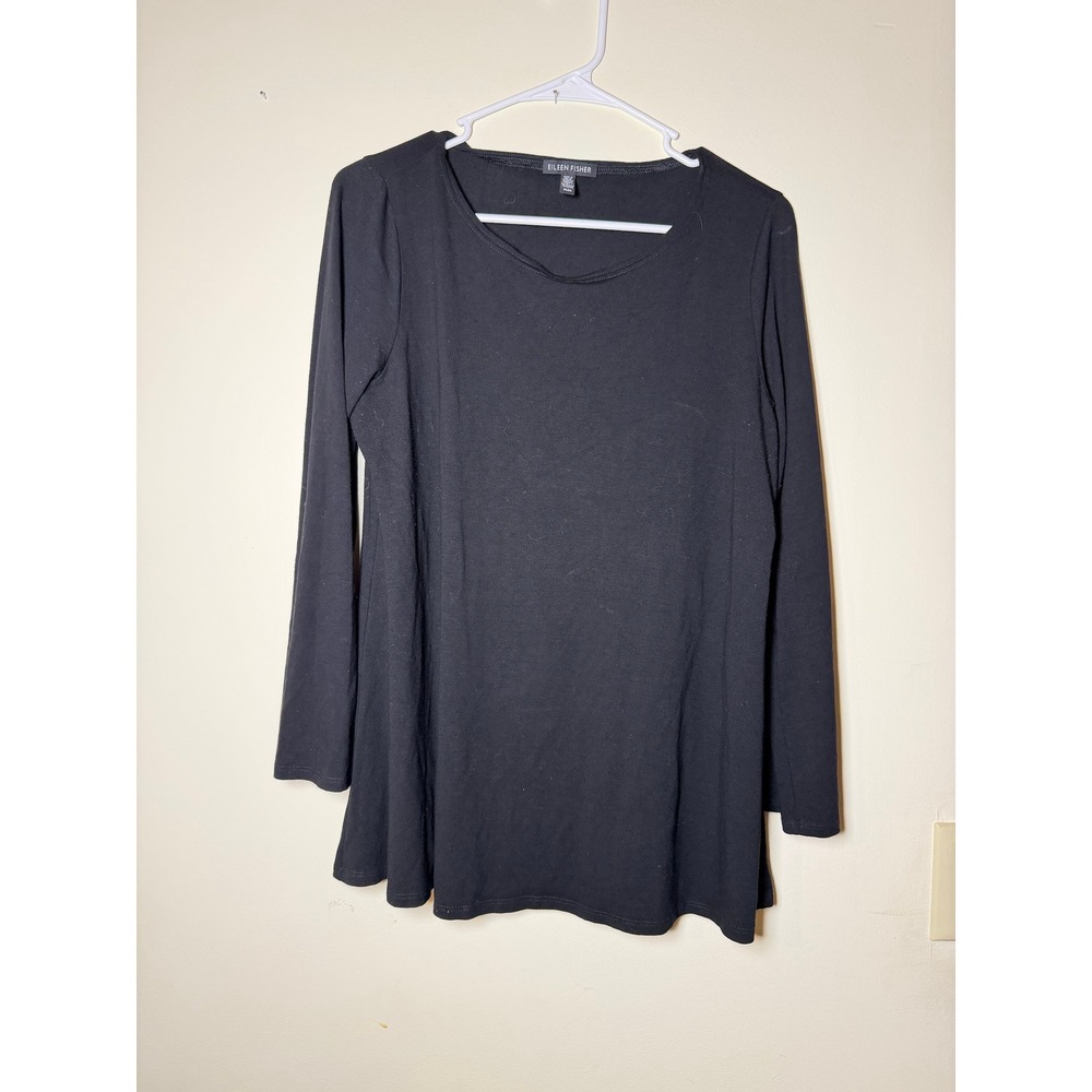 Eileen Fisher Black Viscose Spandex Long Sleeve Tunic Top Medium M